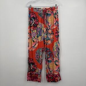 Alexandra Farmer Anthropologie Pants Womens XS Orange Floral Wide-Leg Sleep Pant